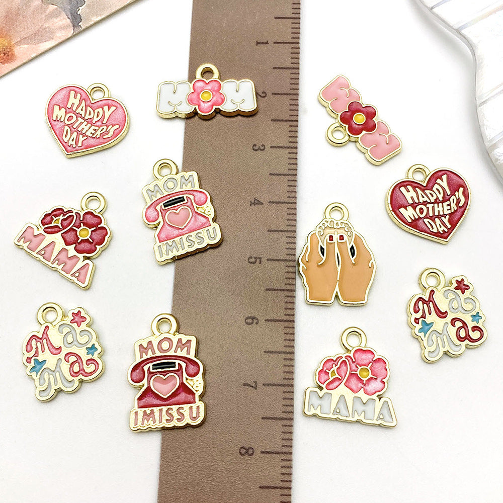 Zinc Alloy Enamel Mama Heart Charm Pendant for DIY Bracelet Necklace Keychain