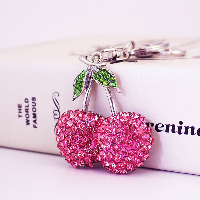 Rhinestone Cherry Keychain, Fruit Theme Car Key and Bag Charm