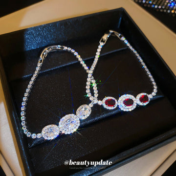 Silver Oval Halo Crystal Tennis Bracelet Clear Stones