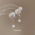 Gold Tone Double Pearl Front Back Stud Earrings Statement Pair view 4