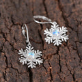 Blue Center Snowflake Drop Earrings in Silver Tone view 3