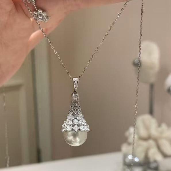 Crystal Teardrop Faux Pearl Pendant Necklace in Two Tones