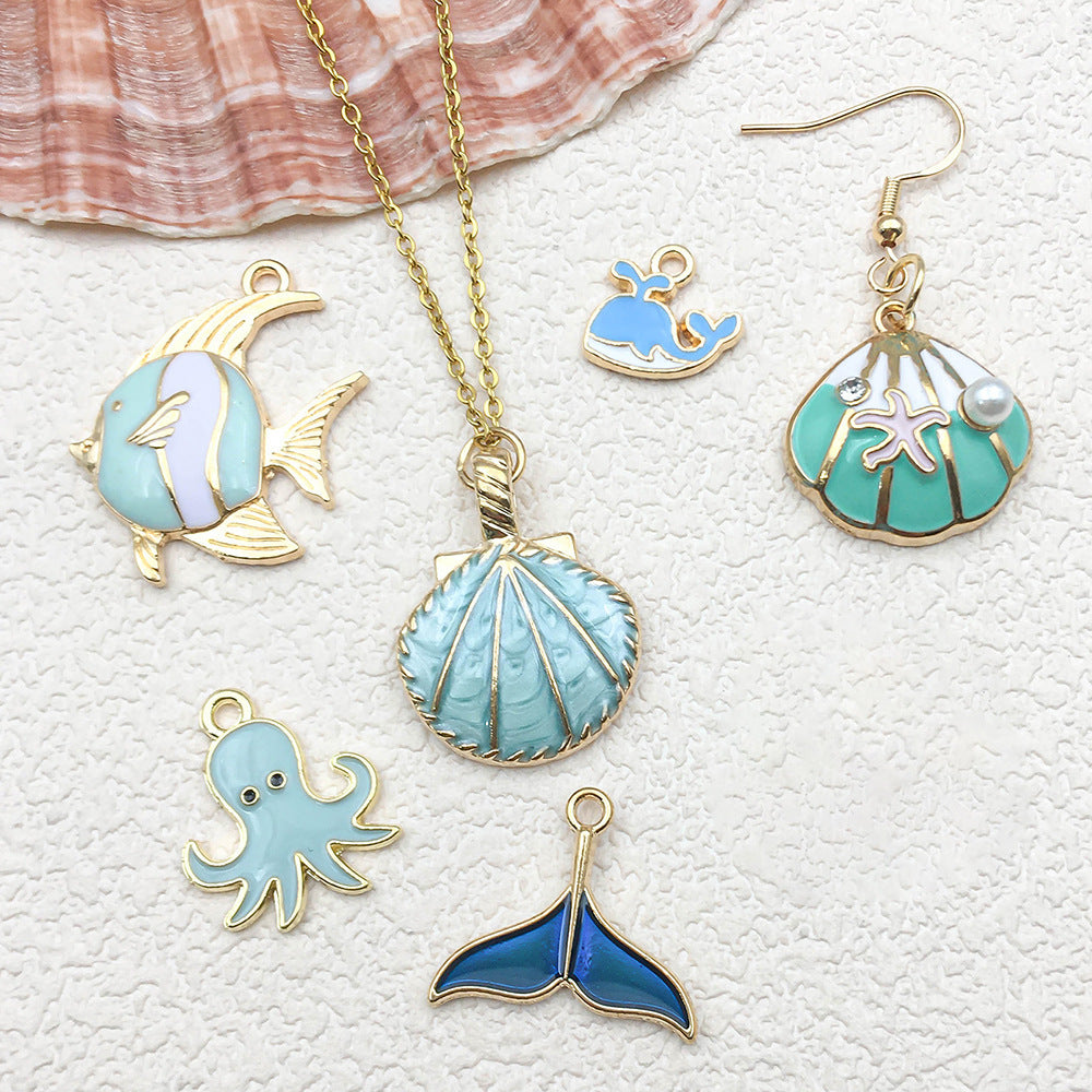 Lake Blue Enamel Zinc Alloy Starfish Ocean Octopus Fish Charm Pendant for DIY Bracelet Earrings