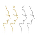 Gold and Silver Abstract Face Line Dangle Earrings view 1