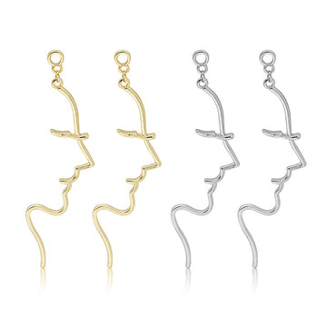 Gold and Silver Abstract Face Line Dangle Earrings