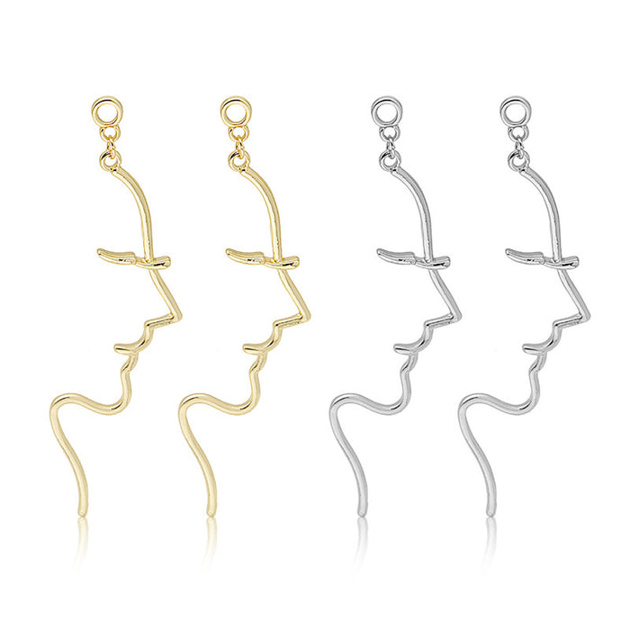 Gold and Silver Abstract Face Line Dangle Earrings