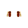 Amber Brown Resin Hoop Earrings With Gold Tone Bars view 5