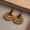 Brown and Cream Woven Ring Statement Dangle Earrings view 2