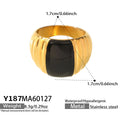Black Enamel Striped Band Ring Gold Steel Multi Size view 6