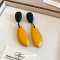 Black Wood Look Oval Textured Statement Drop Stud Earrings view 2