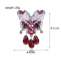 Pink Crystal Butterfly Teardrop Fringe Metal Brooch Pin view 2