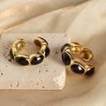 Gold Open Hoop Earrings Black Or White Enamel Oval Segments view 2