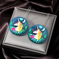 Silver Tone Glitter Unicorn Acrylic Long Hook Earrings in Three Designs view 2