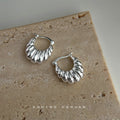 Silver Scalloped Fluted Huggie Hoop Earrings Latch Back view 6