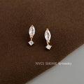 Gold Marquise Clear CZ Drop Earrings Round Dangle Pair view 4