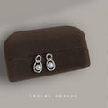 Silver Linked Oval Geometric Pearl Stud Earrings Pair view 1