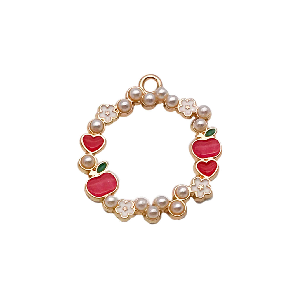 Zinc Alloy Pearl Wreath Heart Ring Flower Apple Charm Pendant for DIY Earring Keychain