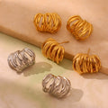 Multi-Line Pumpkin Hoop Stud Earrings Gold Or Steel view 2