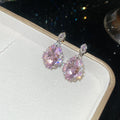 Silver Teardrop CZ Open Ring and Drop Earrings Pink Purple view 2