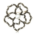 Openwork Crystal Flower Brooch with Pearl Center Decorative Clothing Pin view 1