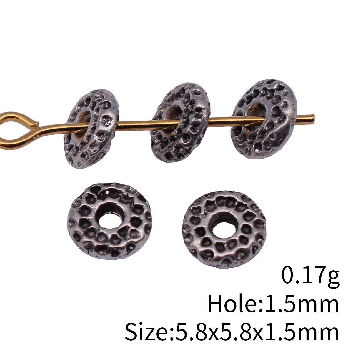 5.8x5.8x1.5mm 0.17g Antique Silver Zinc Alloy Hammered Round Ring Spacer Beads for Bracelet Jewelry Making