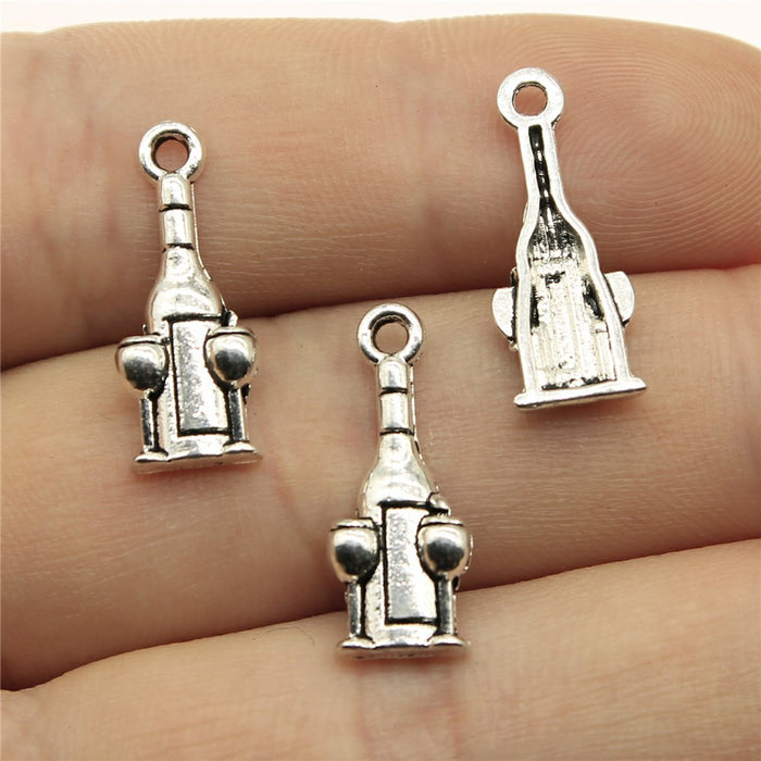 Wine Bottle And Glass Charms in Detailed Metal Finishes for Jewelry Making