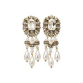 Rectangular Crystal and Pearl Chandelier Stud Earrings view 5