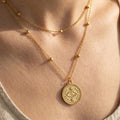 Gold Steel Evil Eye Coin Layered Necklace Station Beads view 1