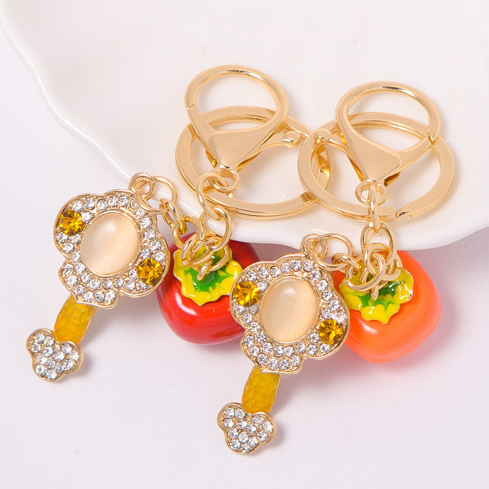 Persimmon Ruyi Keychain Gold Clasp Braided Cord Options