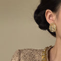 Textured Gold Tone Rounded Square Stud Earrings Fashion Jewelry view 4