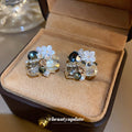 Gold Floral Crystal Cluster Stud Earrings Polished Metal Jewelry view 4