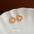 Gold Orange Molten Disc Heart Crystal Hook Earrings Pair Style view 3