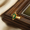 Gold Open Ring Green Enamel Hexagon Diamond Motif Beads view 3