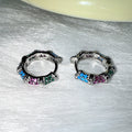 Black Huggie Hoop Earrings With Multicolor Crystal Rows view 2
