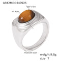 Oval Tiger Eye Signet Ring Gold Or Steel Tone Size 7 view 6