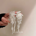 White Pearl Beaded Waterfall Long Statement Earrings view 6