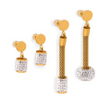 Gold Crystal Pave Drop Earrings Mesh Tassel Cylinder Styles view 5