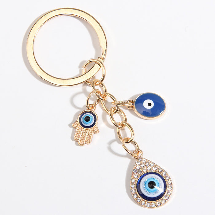 Evil Eye Hamsa Charm Keychain with Rhinestone Accents