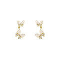White Enamel Double Butterfly Rhinestone Drop Earrings view 5