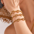 Gold Steel Open Heart Pave Link Chain Bracelets Extender Clasp view 2