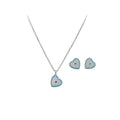 Silver Pave Heart Necklace And Stud Earrings Blue Border Set view 5