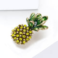 Yellow Crystal Pineapple Brooch With Green Enamel Leaves view 2