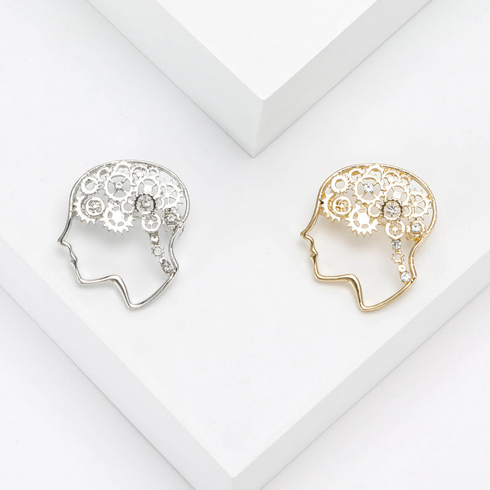 Filigree Brain Outline Brooch Decorative Lapel Pin