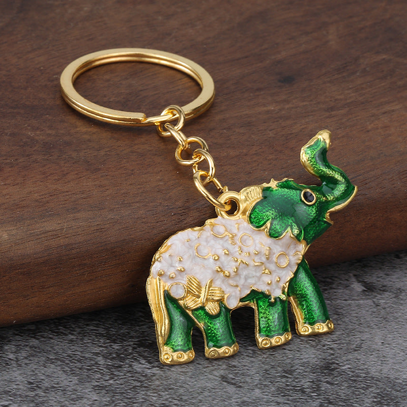 Enamel Elephant Metal Keychain Cute Car Key Ring and Women's Bag Charm