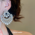 Silver Tone Crystal Floral Pearl Chandelier Earrings view 3