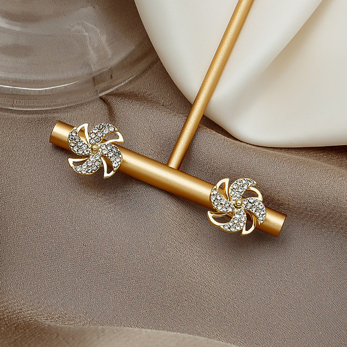 Two Tone Clear Look Pinwheel Flower Statement Stud Earrings