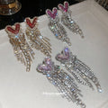 Crystal Heart Fringe Earrings in Pink Silver and Red view 3
