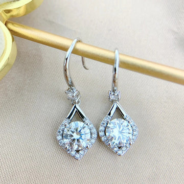 Clear Crystal Geometric Silver Tone Hook Earrings Polished Jewelry Accessory