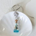 Blue Glass Message Bottle and Shell Split-Ring Keychain view 4