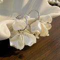 White Fabric Flower Hoop Drop Earrings with Reflective Details view 6